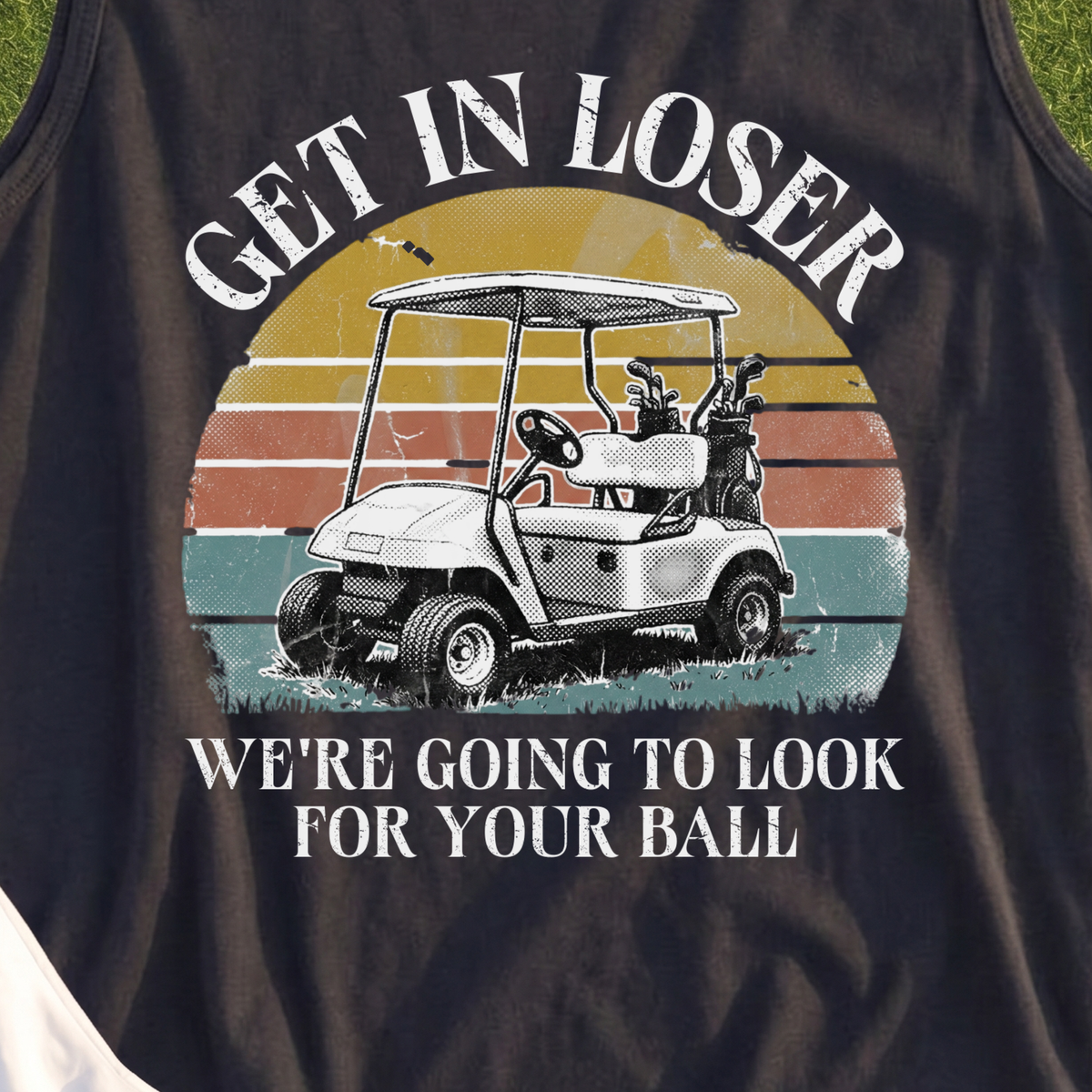 Get In Loser Tank, print close-up on Black