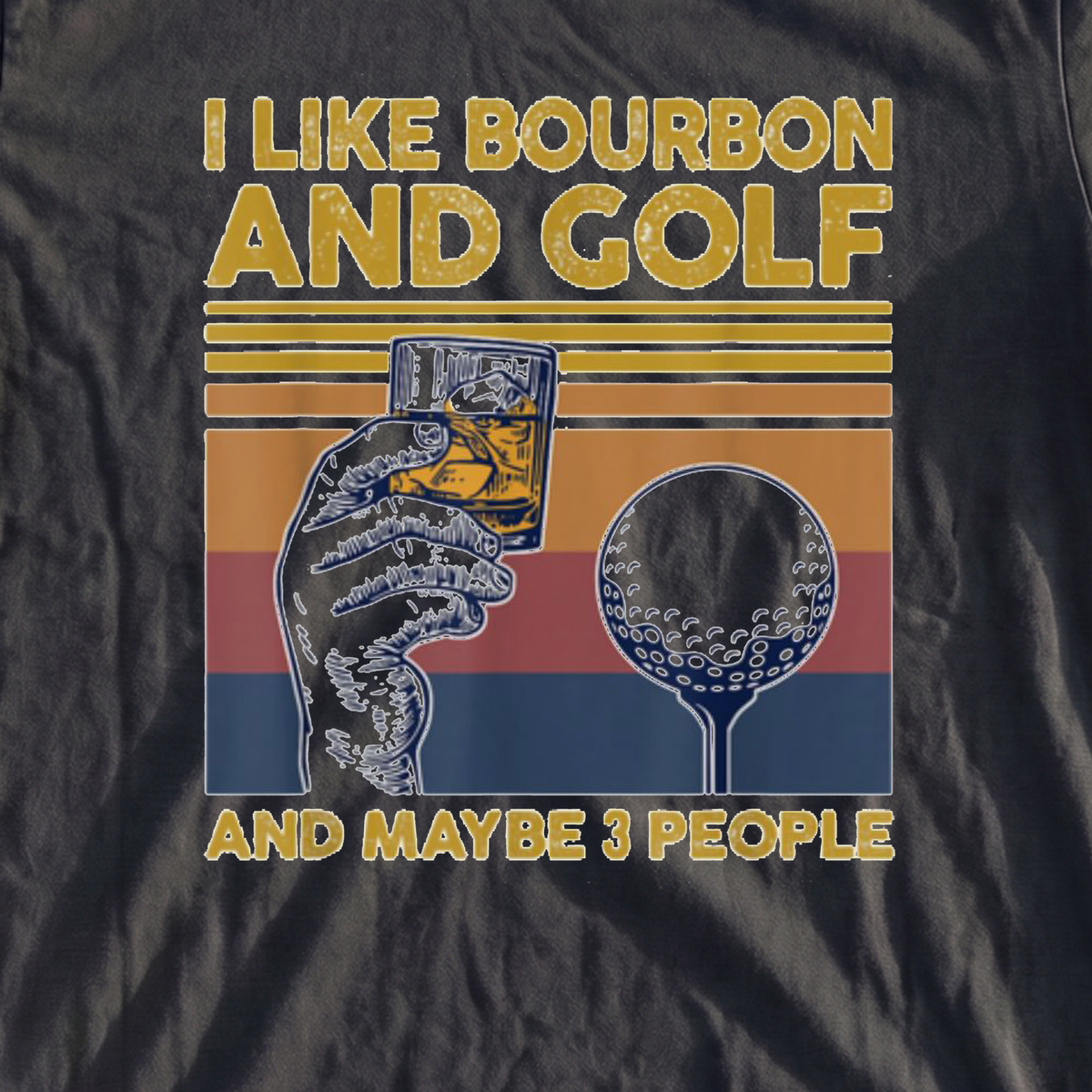 I Like Bourbon and Golf Heavyweight Tee, print close-up on Pepper