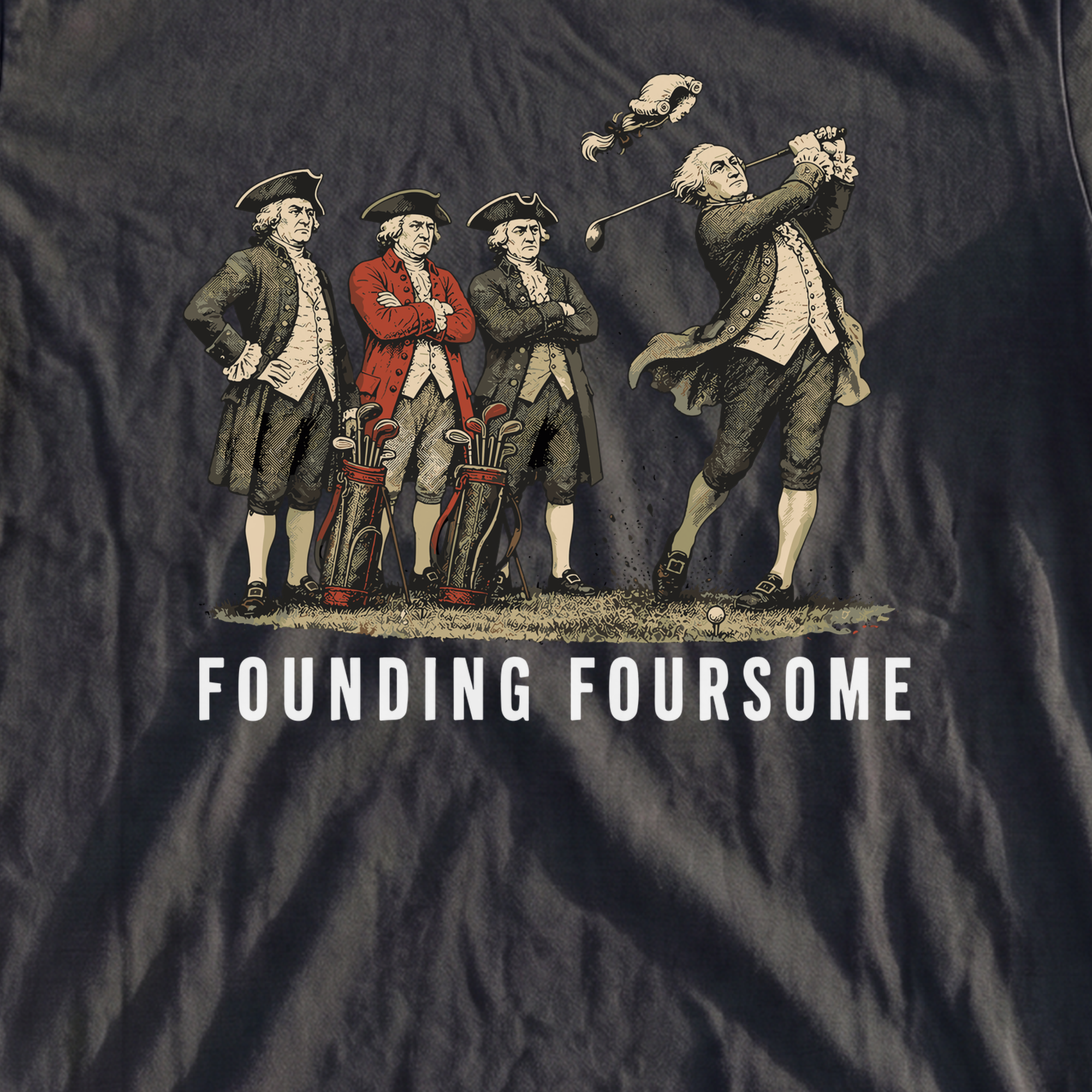 Founding Foursome Heavyweight Tee, print close-up on Mystic Blue