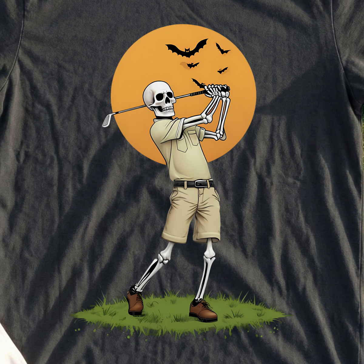 Halloween Haunted Back Nine Tee, print close-up on Black