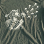 Golf Ball Dandelion Tee, print close-up on Military Green