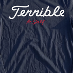 Terrible Long Sleeve Tee, print close-up on Navy