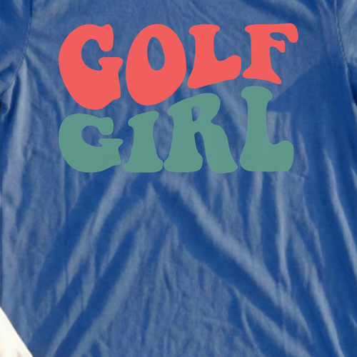 Golf Girl Tee, print close-up on Royal