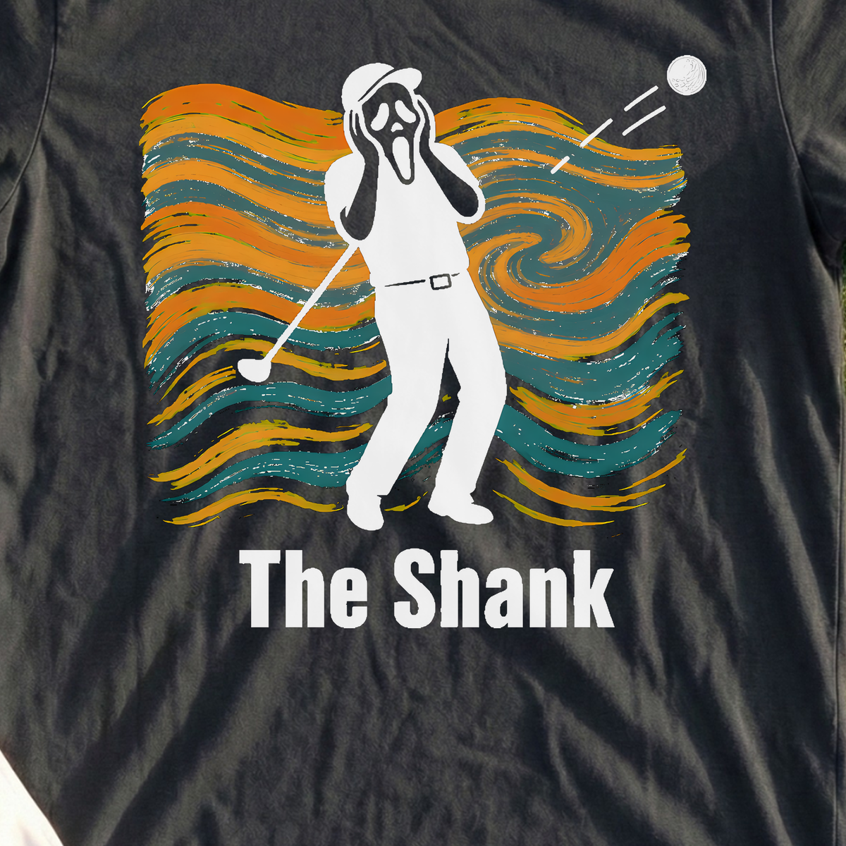 The Shank Tee, print close-up on Black