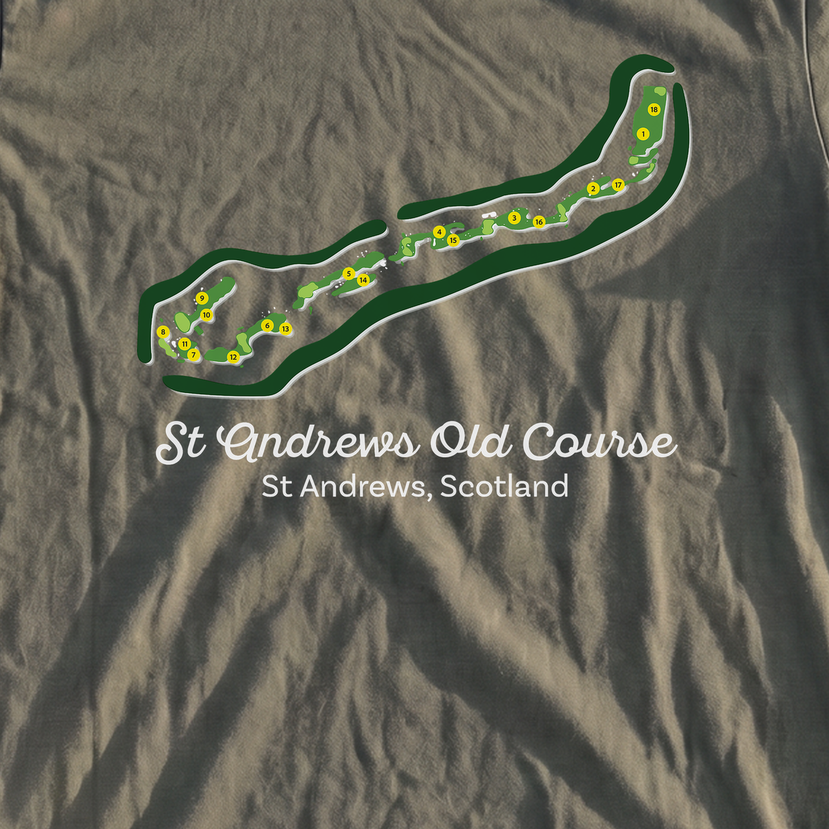 St Andrews Course Map Premium Tee, print close-up on Moss