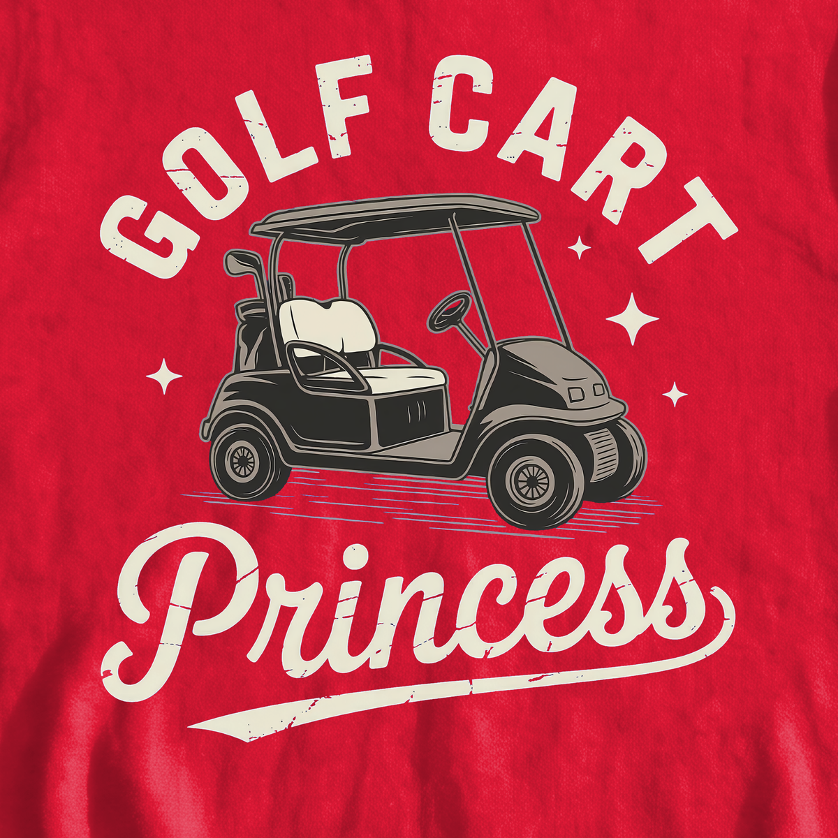 Golf Cart Princess Sweatshirt, print close-up on Red
