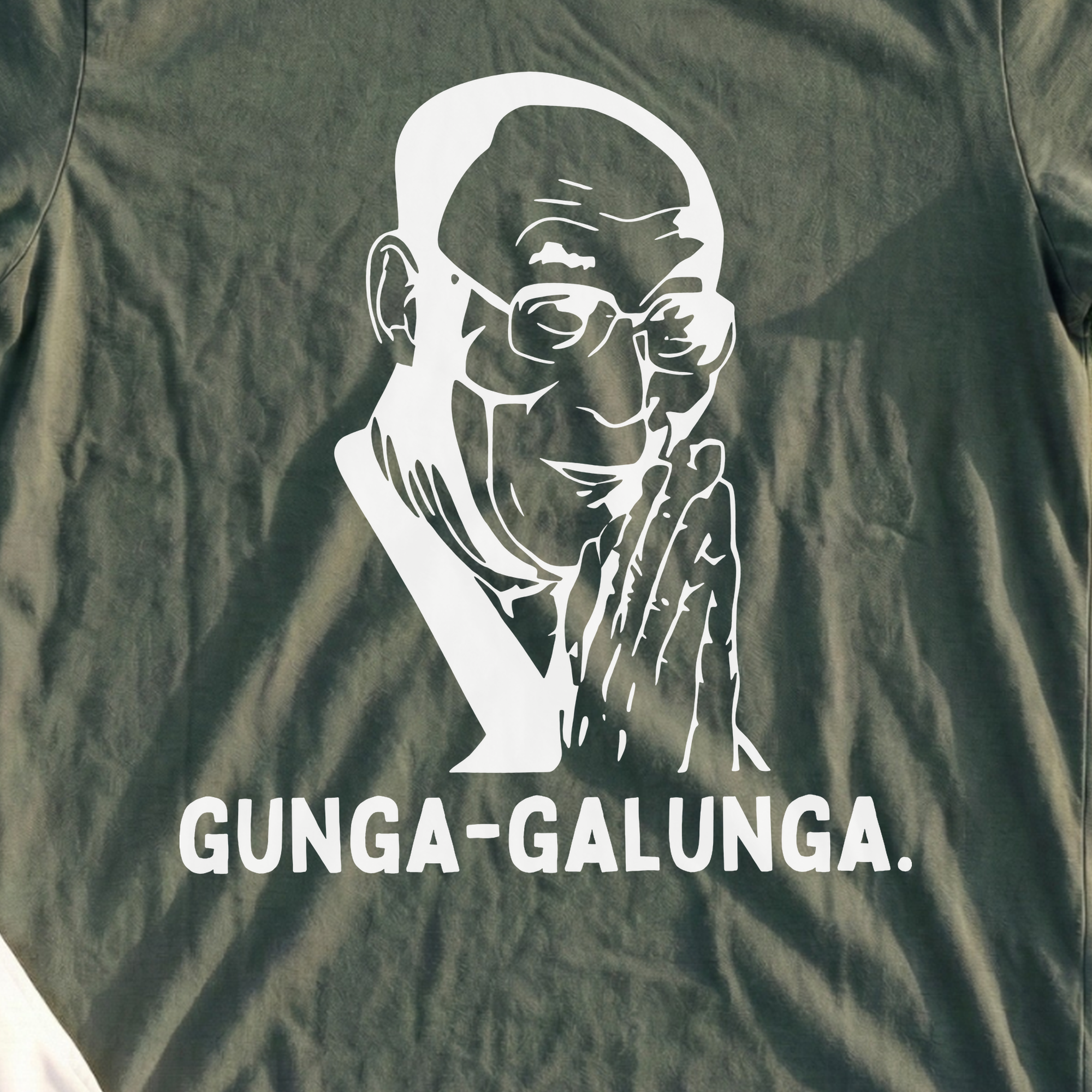 His Holiness Tee, print close-up on Military Green