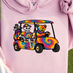Tie Dye Golf Cart Hoodie, print close-up on Light Pink