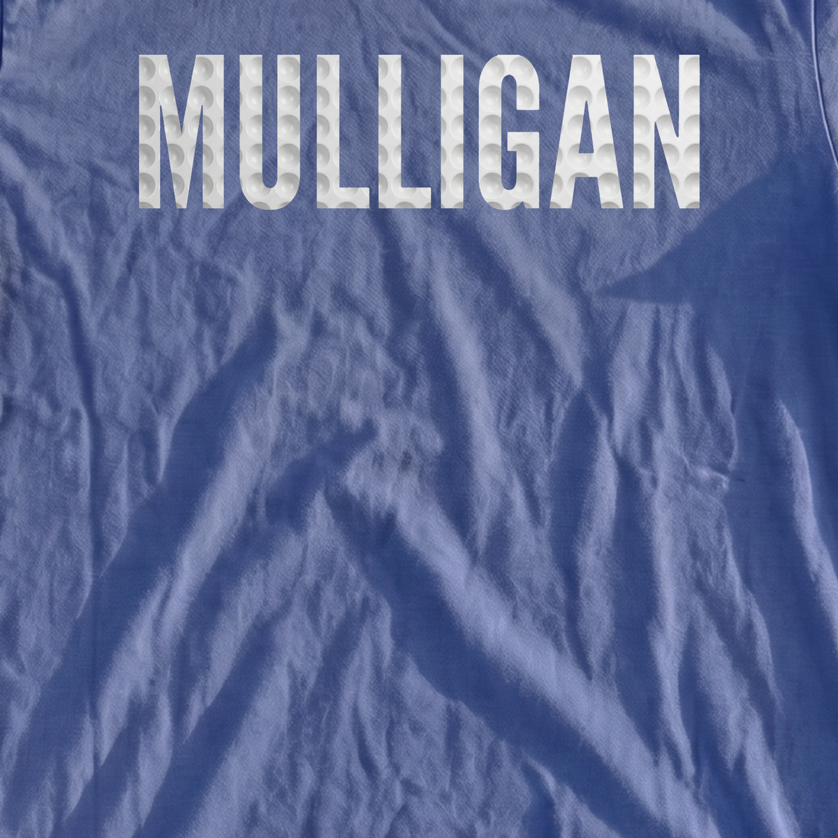 MULLIGAN Dimples Premium Tee, print close-up on Mystic Blue