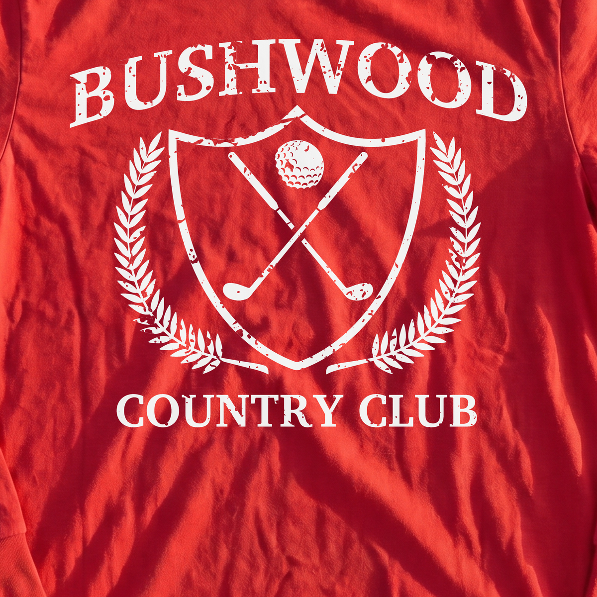 Bushwood Country Club Long Sleeve Tee, print close-up on Red