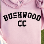Bushwood CC Hoodie, print close-up on Light Pink