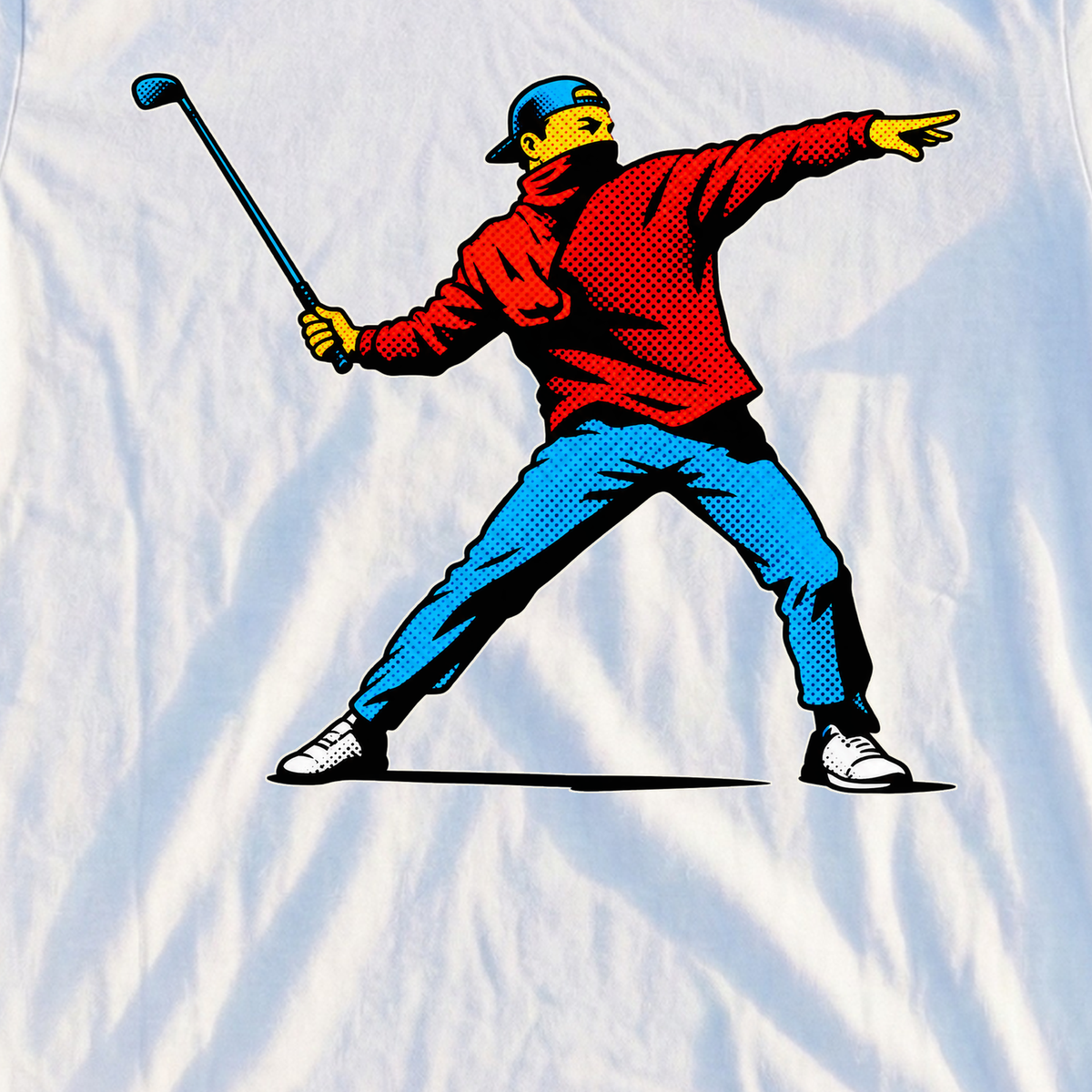 Club Thrower Pop Art Tee, print close-up on White