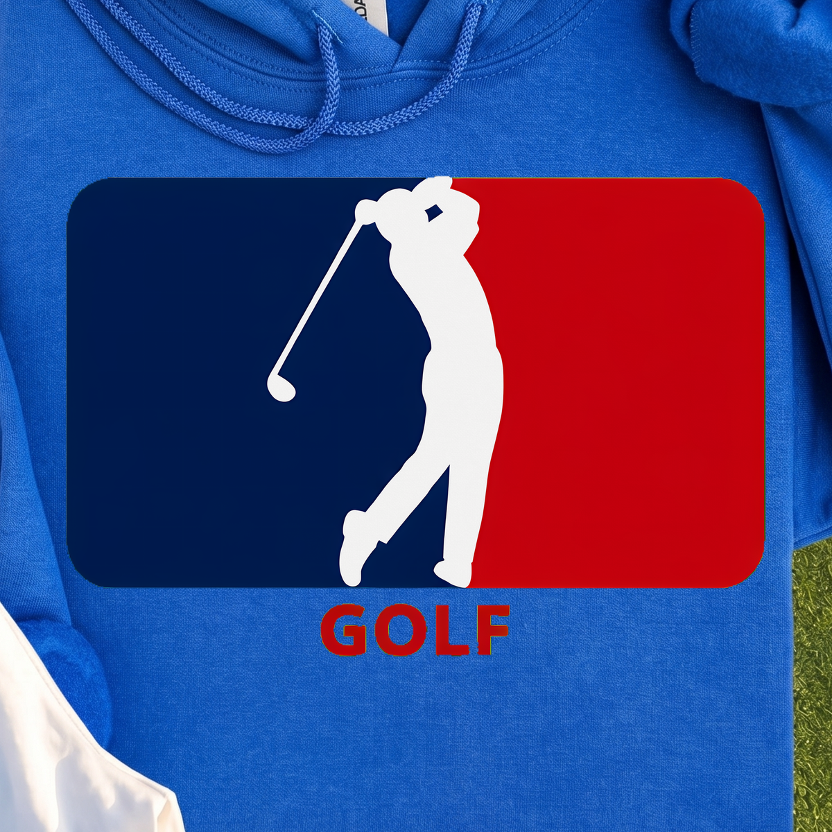 Major League Golf Hoodie, print close-up on Royal