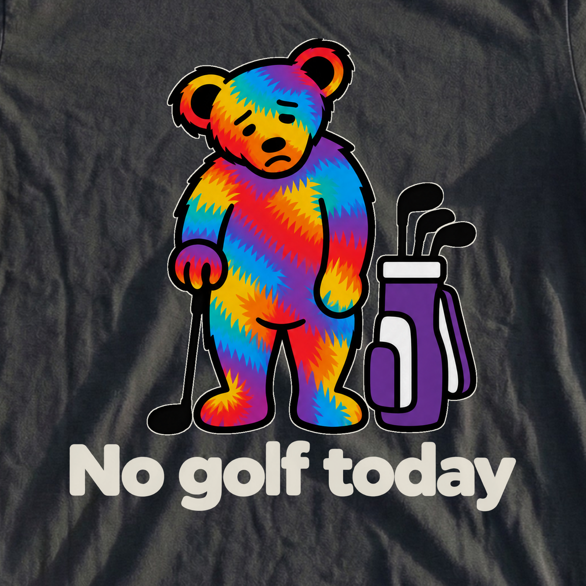 No Golf Today Bear Tee, print close-up on Black
