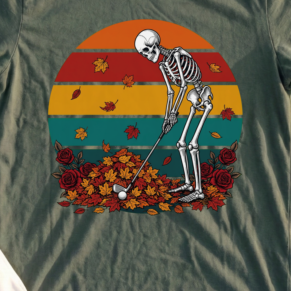 Leaf Rule Tee, print close-up on Military Green