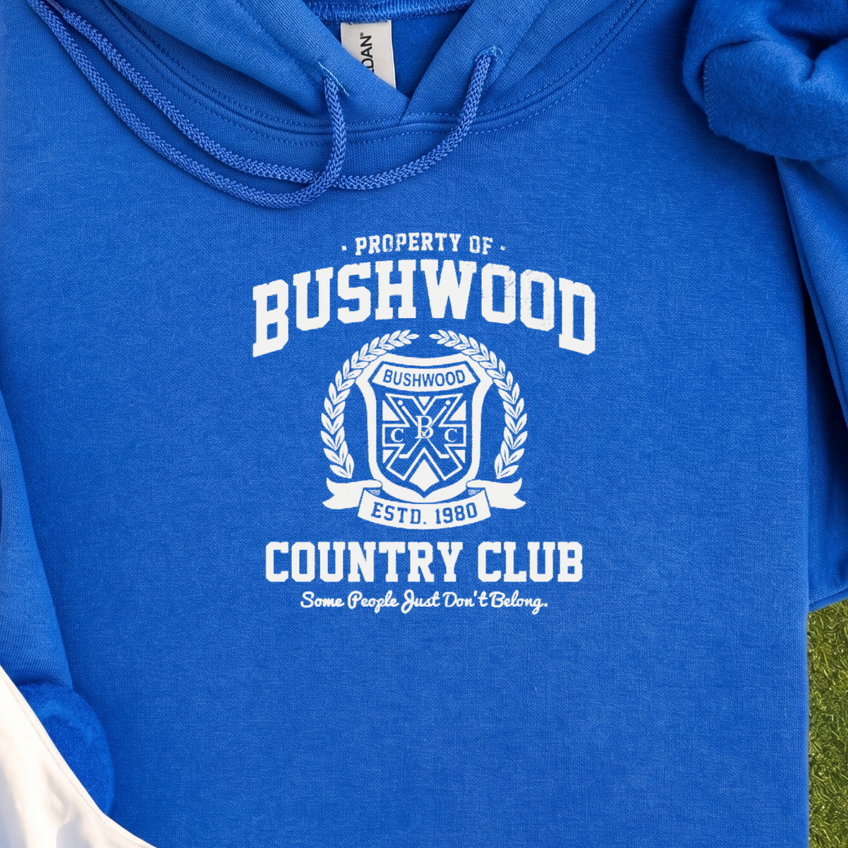 Bushwood 1980 Hoodie, print close-up on Royal