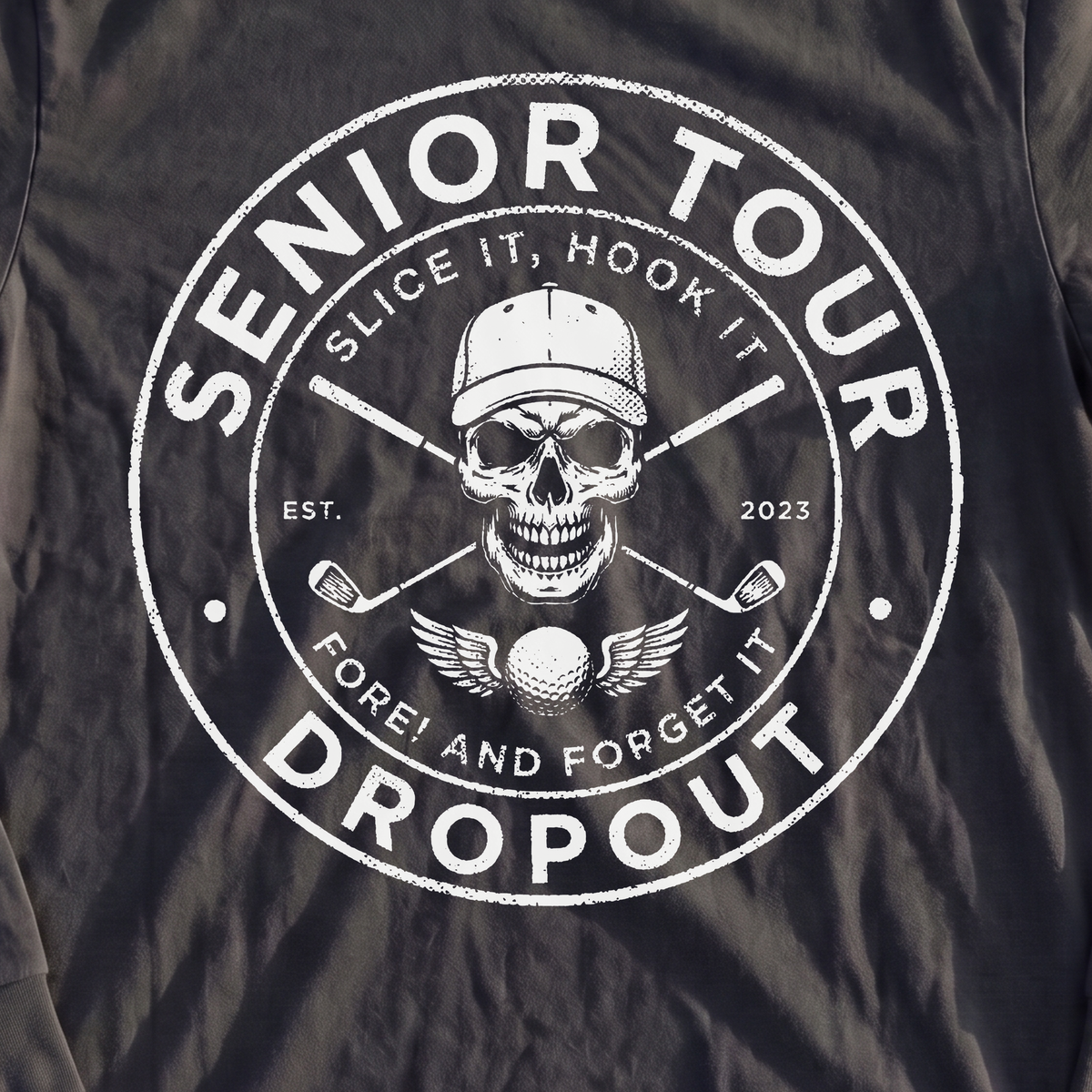 Senior Tour Dropout Long Sleeve Tee, print close-up on Black