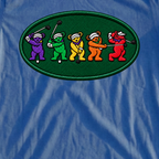 Golf Swing Bears Patch Tee, print close-up on Royal