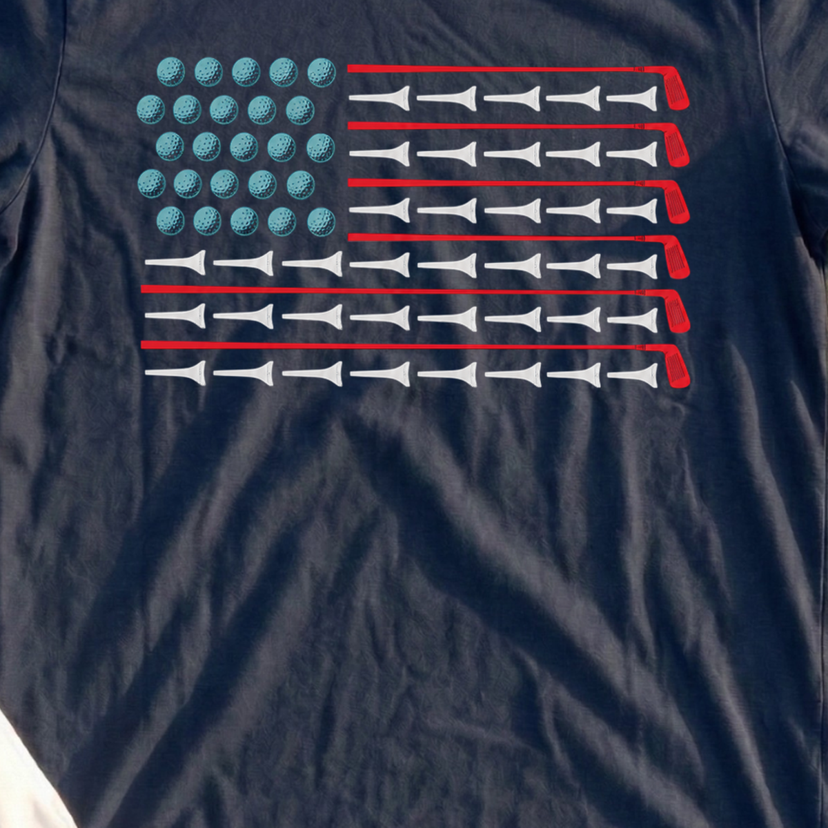 Tees And Irons Flag Tee, print close-up on Navy