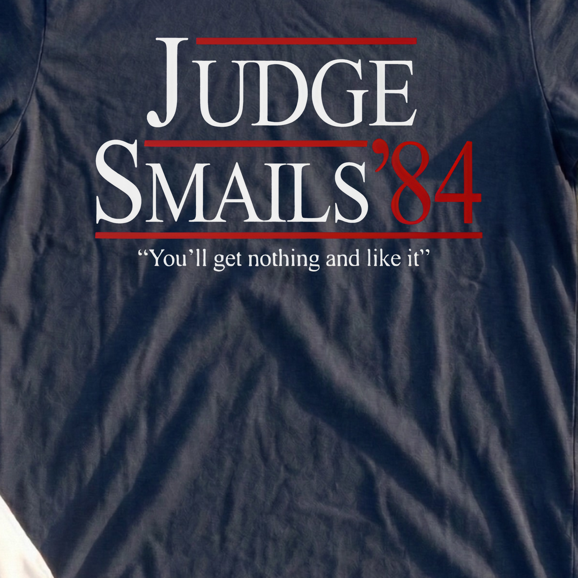 Judge Smails '84 Tee, print close-up on Navy
