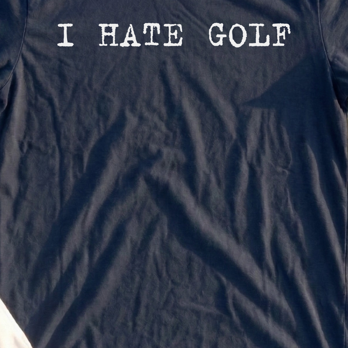I Hate Golf Tee, print close-up on Navy