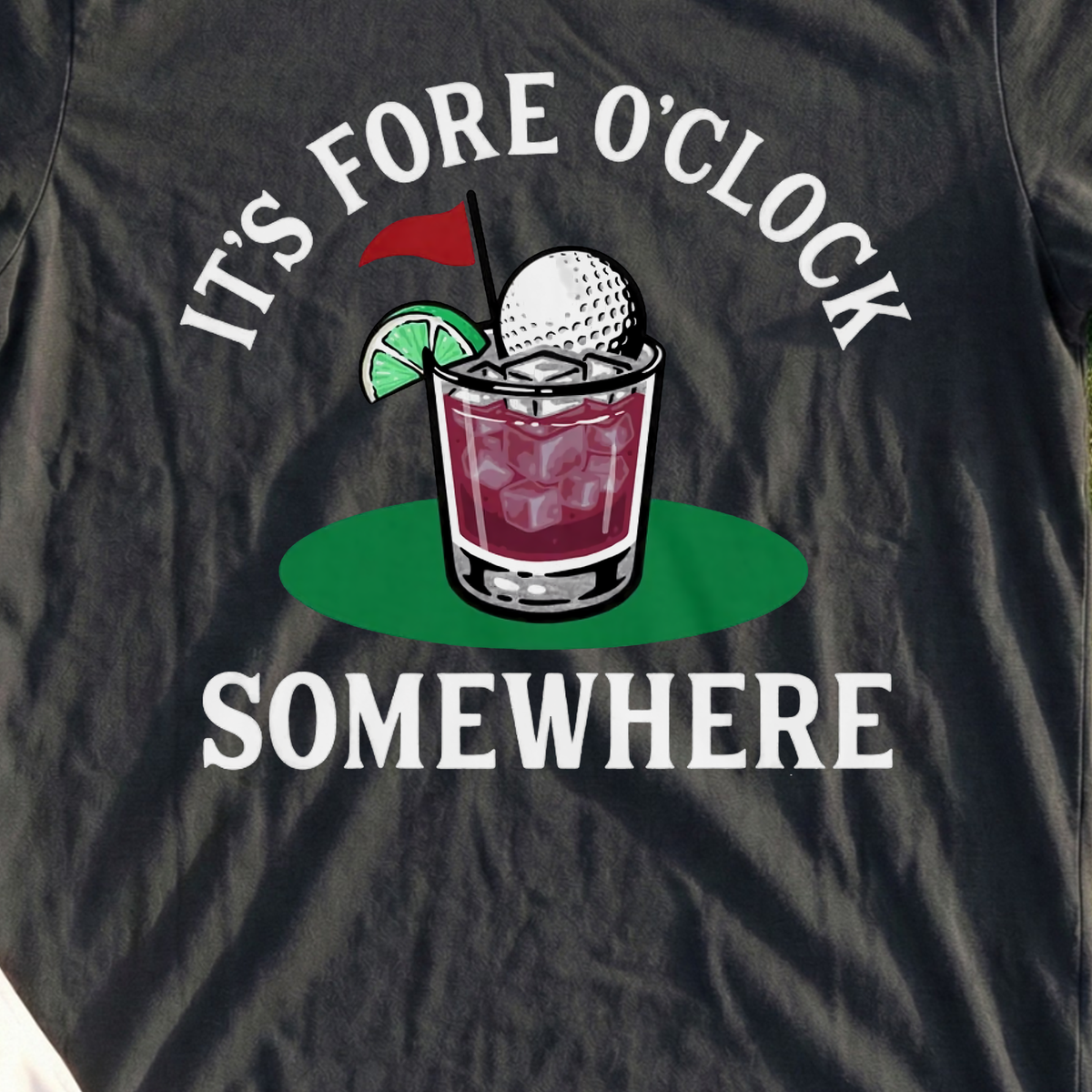 Fore O'Clock Cocktail Tee, print close-up on Black