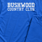 Bushwood Country Club Varsity Back Print Tee, print close-up on Royal