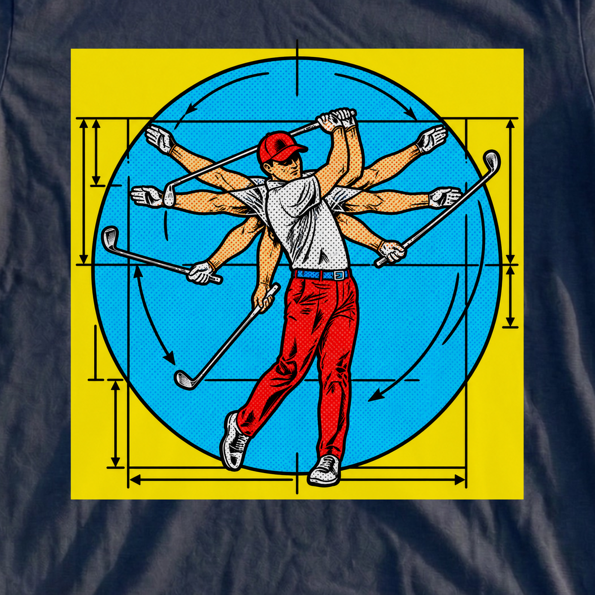 Da Vinci Swing Pop Art Tee, print close-up on Navy