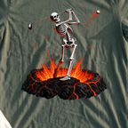 Hot Start Skeleton Tee, print close-up on Military Green