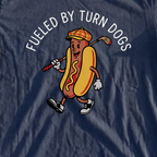 Turn Dog Fuel Premium Tee, print close-up on True Navy
