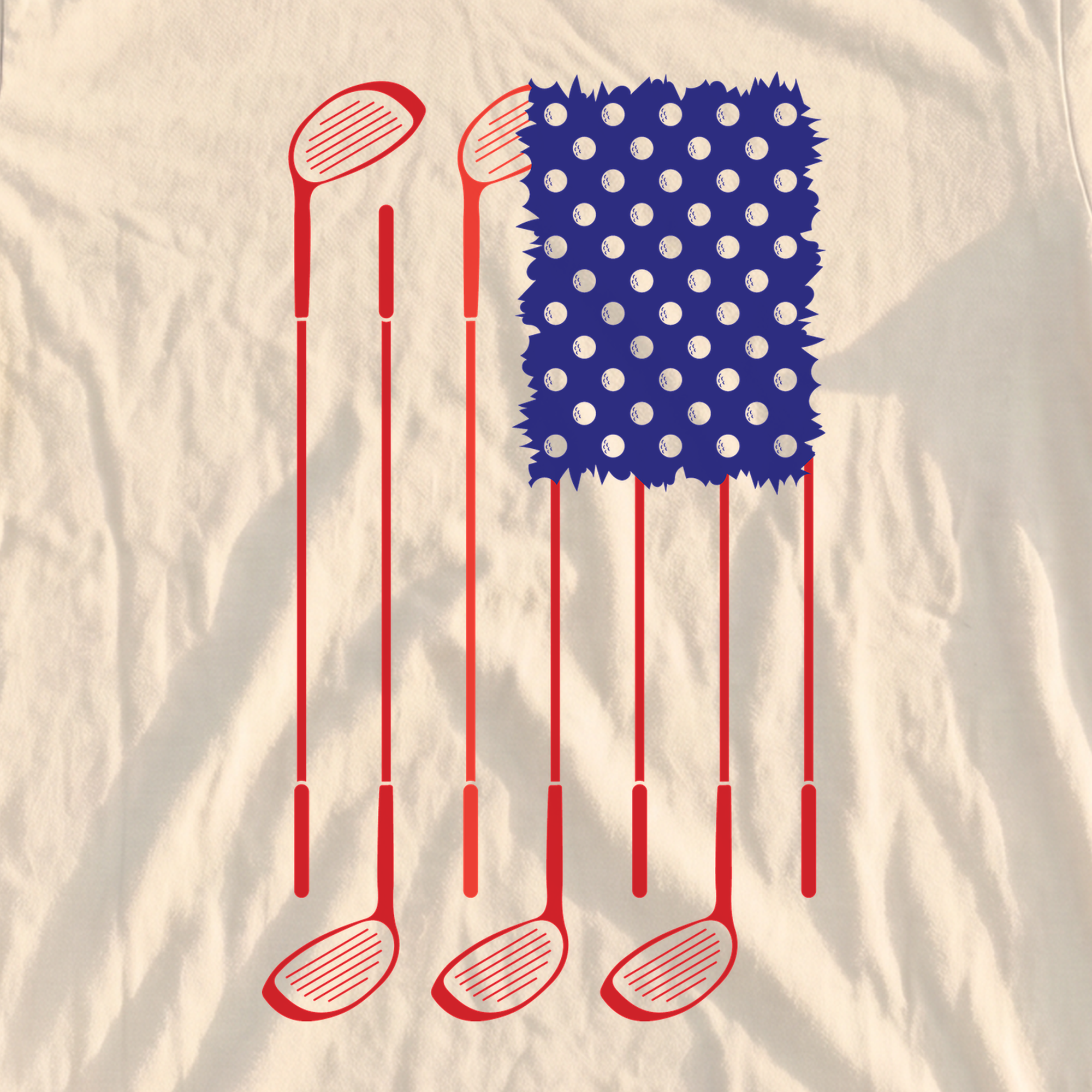 USA Flag Clubs & Balls Heavyweight Tee, print close-up on Ivory