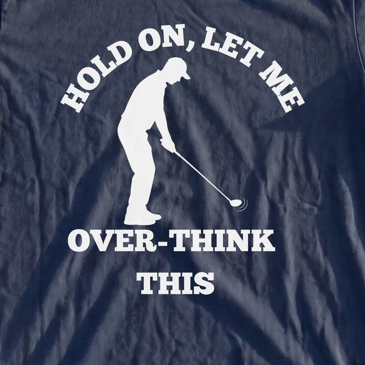 Overthinking Premium Tee, print close-up on True Navy