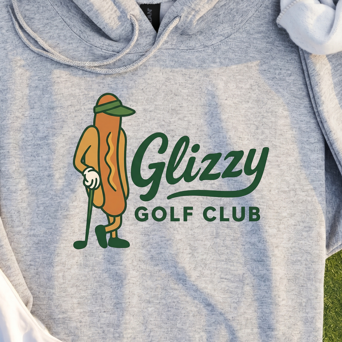 Glizzy Golf Club Hoodie, print close-up on Sport Grey