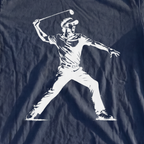 Angry Golfer Premium Tee, print close-up on True Navy