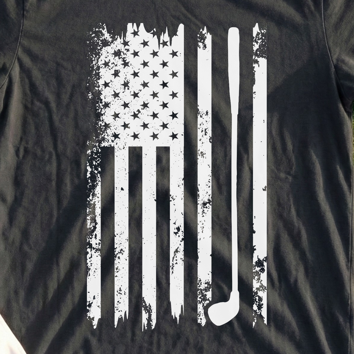 American Flag Club Tee, print close-up on Black