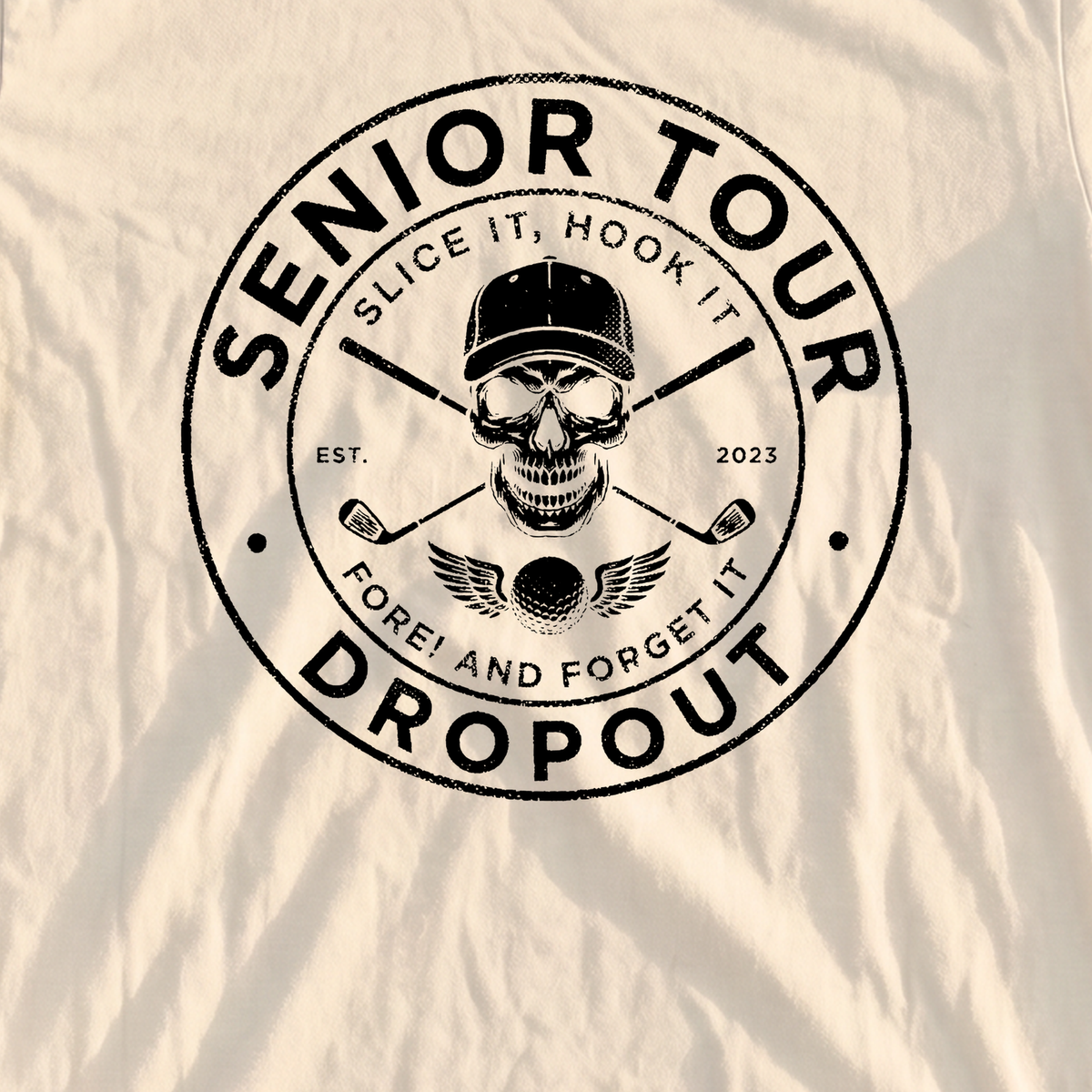 Senior Tour Dropout Premium Tee, print close-up on Ivory