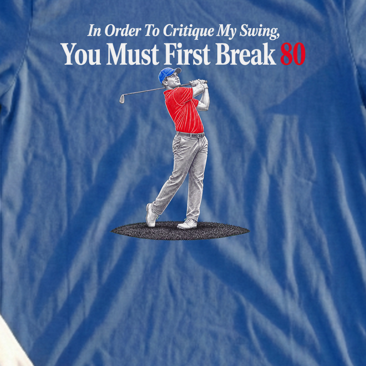 Break 80 First Tee, print close-up on Royal