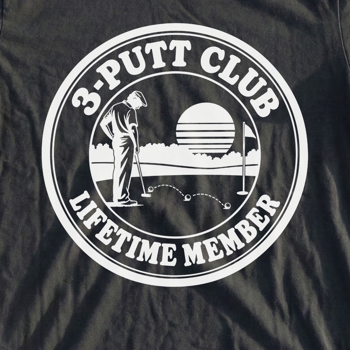 3-Putt Club Lifetime Member Tee, print close-up on Black