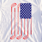 USA Flag Clubs & Balls Long Sleeve Tee, print close-up on White