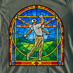 Da Vinci Swing Stained Glass Tee, print close-up on Military Green