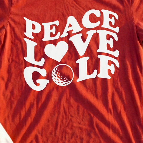 Peace Love And Golf Tee, print close-up on Red
