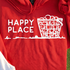 Happy Place Hoodie, print close-up on Red