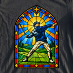 Club Thrower Stained Glass Tee, print close-up on Black