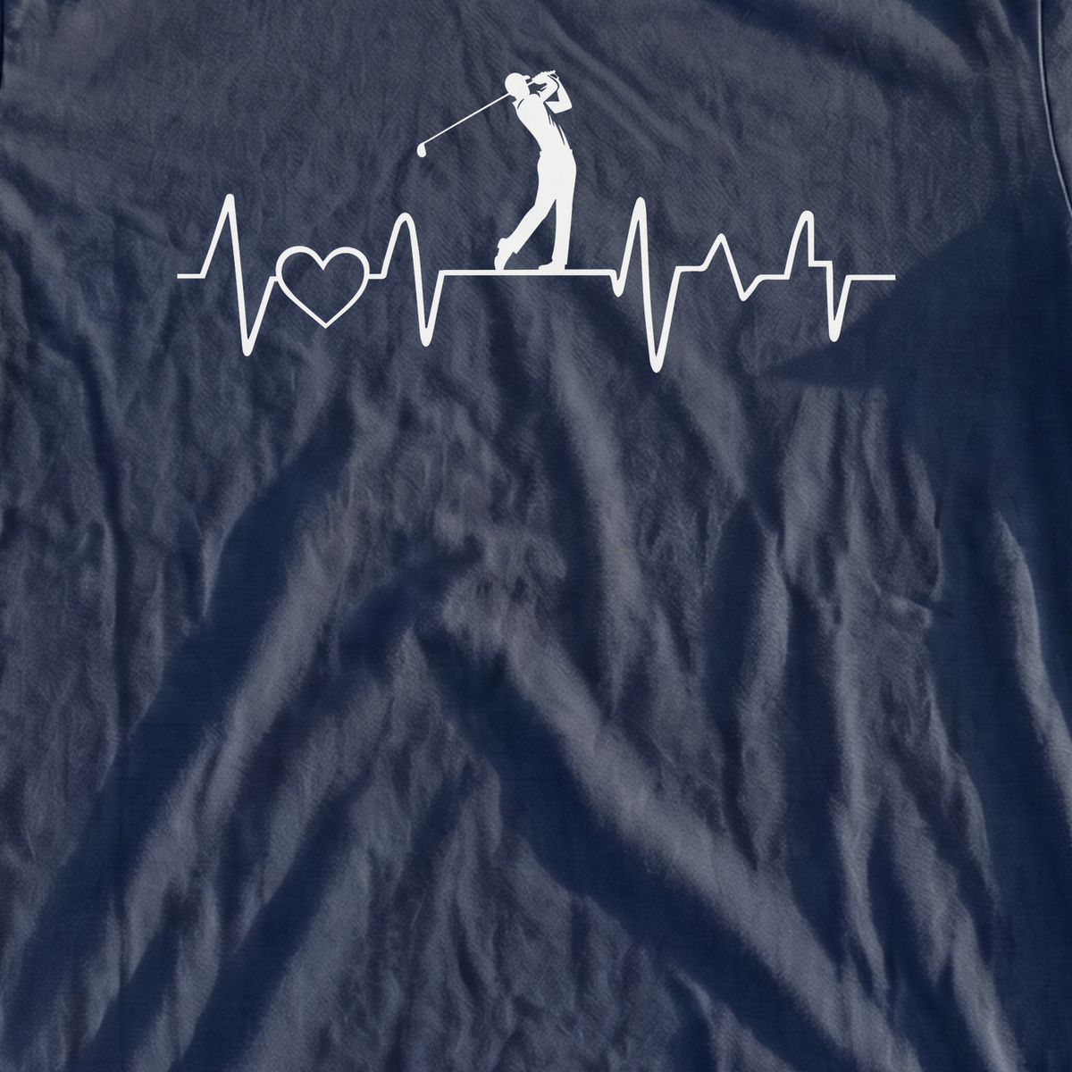 Golf Heartbeat Line Premium Tee, print close-up on True Navy