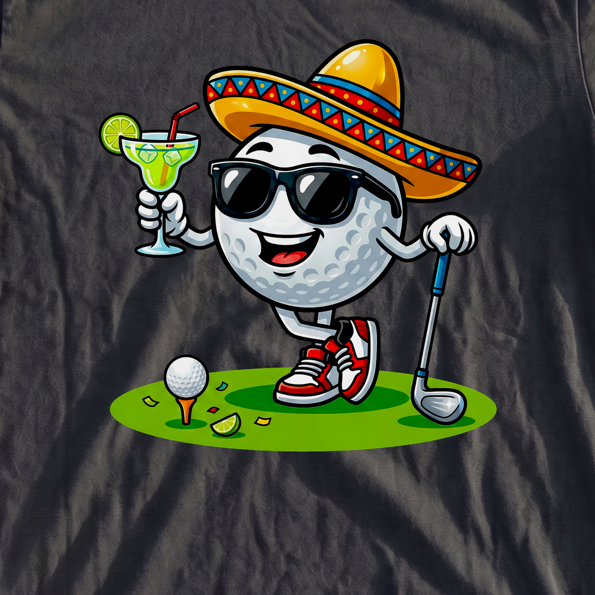 Cinco De Mayo Ball Premium Tee, print close-up on Black