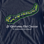 St Andrews Course Map Long Sleeve Tee, print close-up on Navy