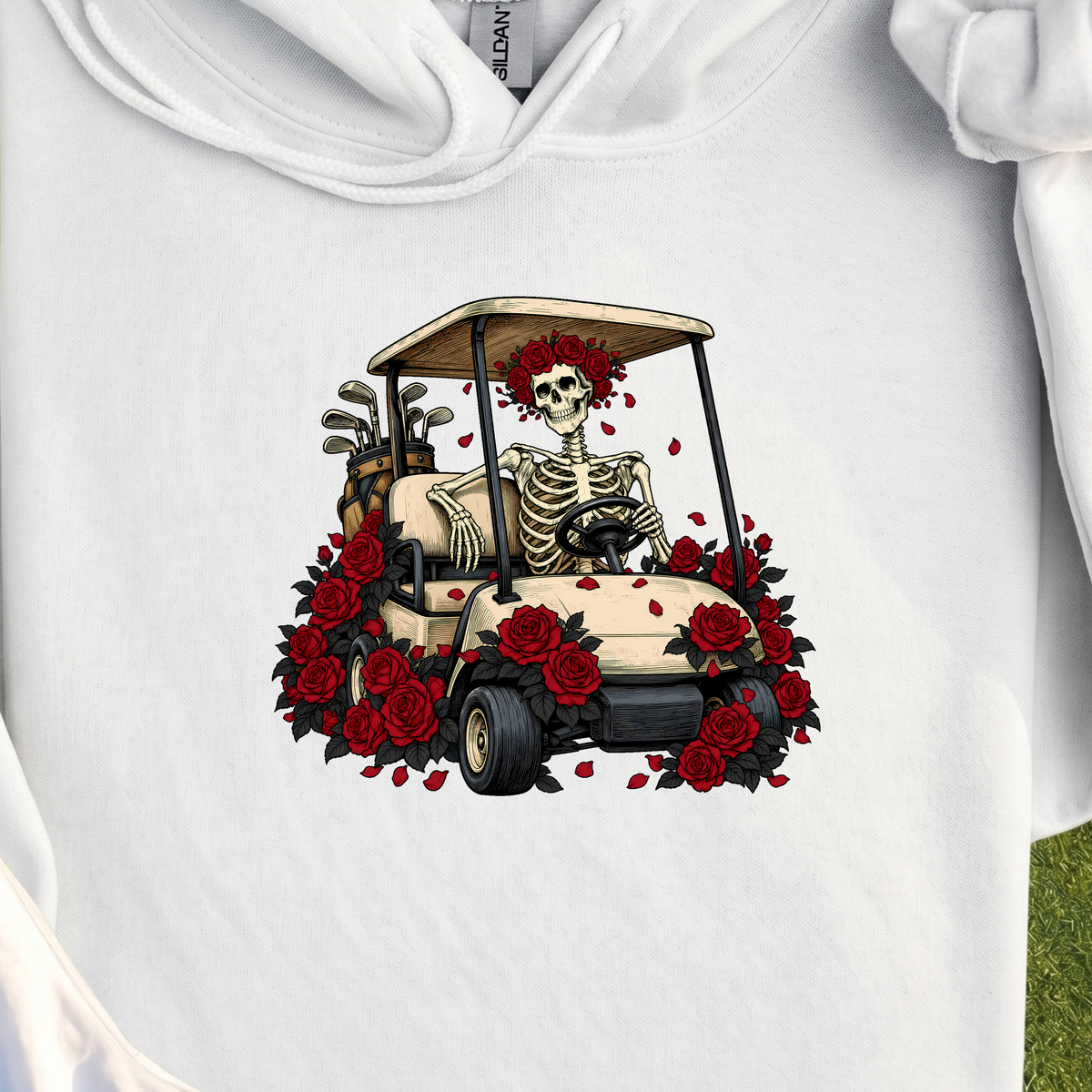 Cart Of The Departed Hoodie, print close-up on White