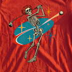 Rose Skeleton Atomic Tee, print close-up on Red