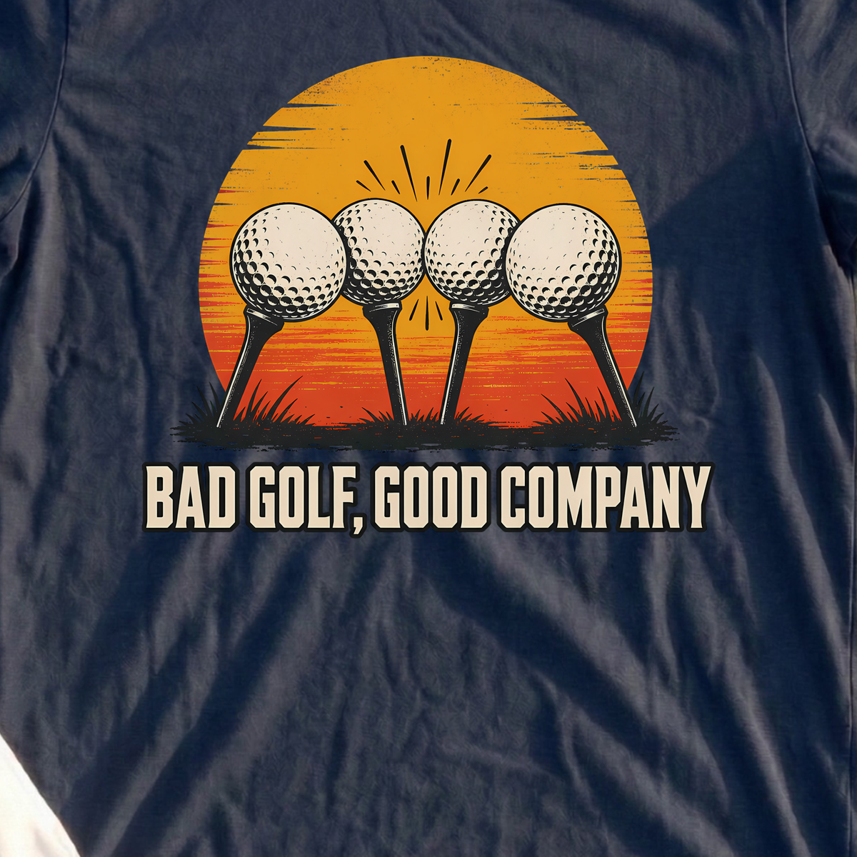 Bad Golf, Good Company Tee, print close-up on Navy