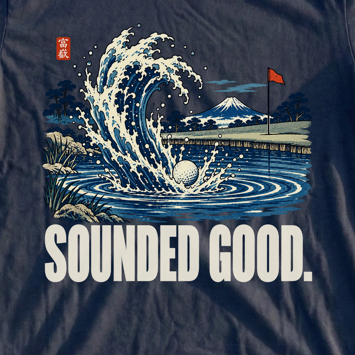 Sounded Good Woodblock Tee, print close-up on Navy
